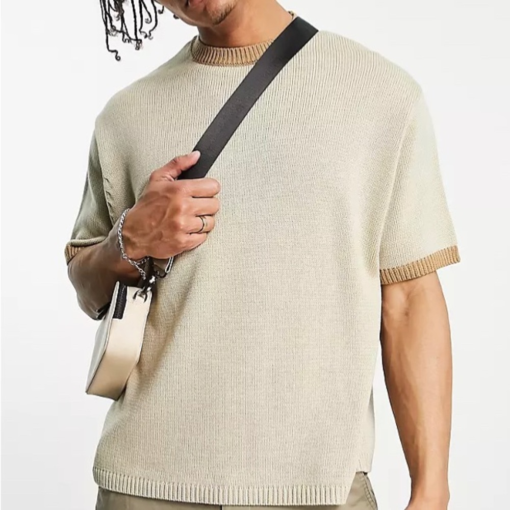 Asia Design knitted short sleeve ringer in beige